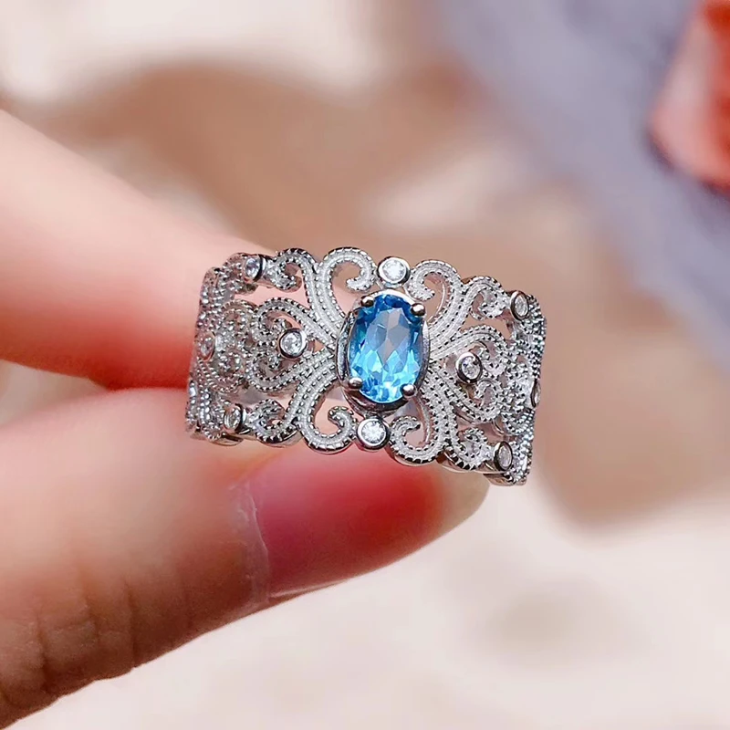 CoLife Jewelry Baroque Style Topaz Ring for Daily Wear 4*6mm Natural Topaz Silver Ring Vintage Silver Topaz Jewelry