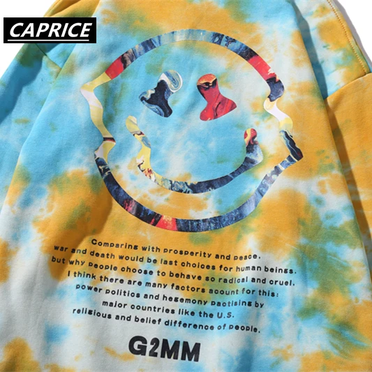 Tie Dye мужские толстовки, свитшоты с принтом счастливого улыбающегося лица мужские толстовки с капюшоном в стиле Hip Hop с длинным рукавом пуловер с капюшоном джемпер свитшоты