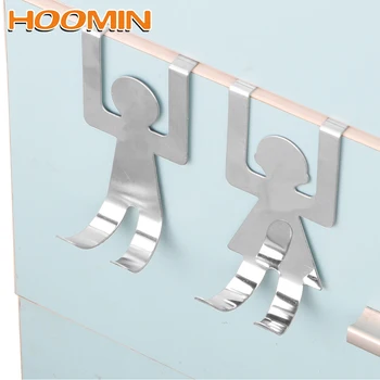 

HOOMIN Wall Door Hanger Stainless Steel Lovers Shaped Hooks 2Pcs/Set Kitchen Cabinet Pot Pan Hooks House Clothes Storage