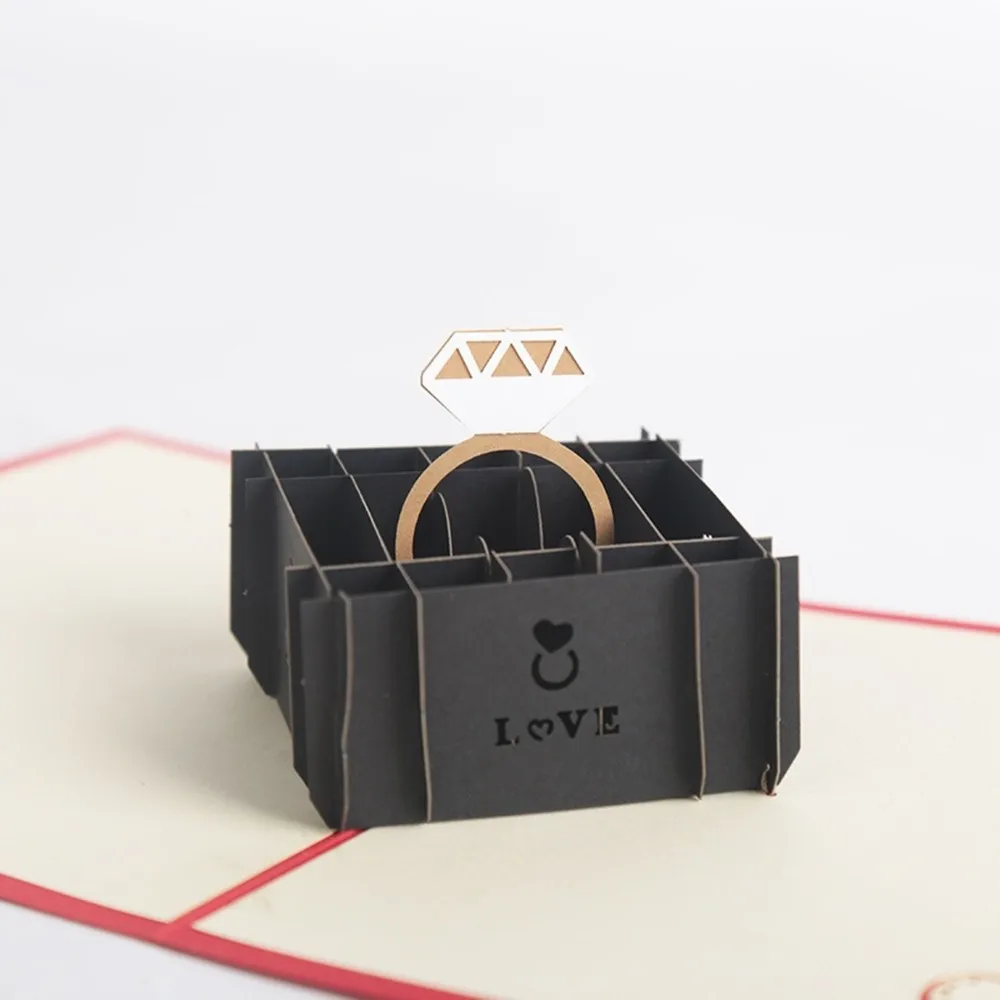  Creative 3D Pop Up Cards Marriage Diamond Love Ring Gift Box Wedding Invitations Greeting Card Post - 4000266365348
