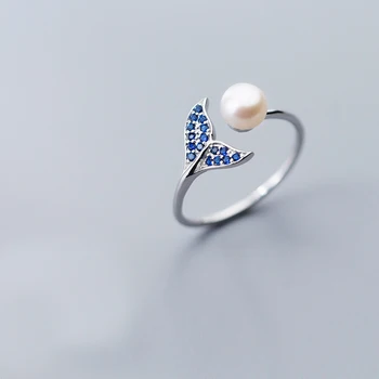 

MloveAcc Authentic 925 Sterling Silver Adjustable Dolphin Tail Blue CZ Finger Rings for Women Sterling Silver Jewelry Gift