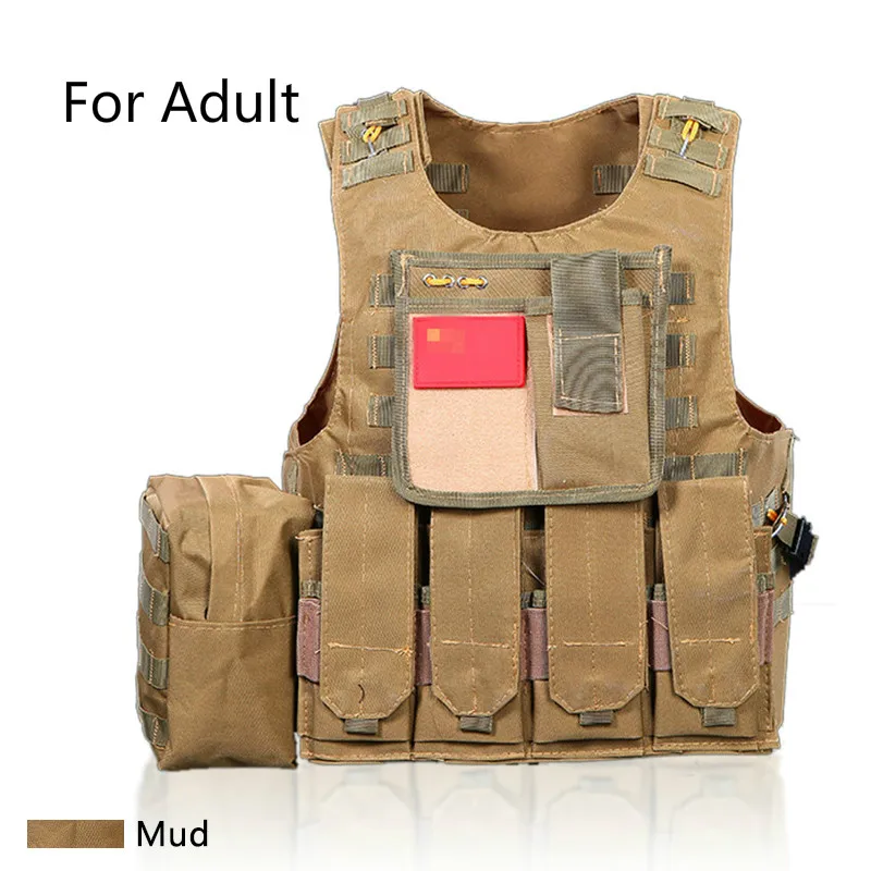 Adult Mud Военный тактический жилет 600D Molle, боевой штурмовой жилет для мужчин и детей, тактический жилет для страйкбола, верхняя одежда, Охотничий Жилет - Цвет: Adult Mud