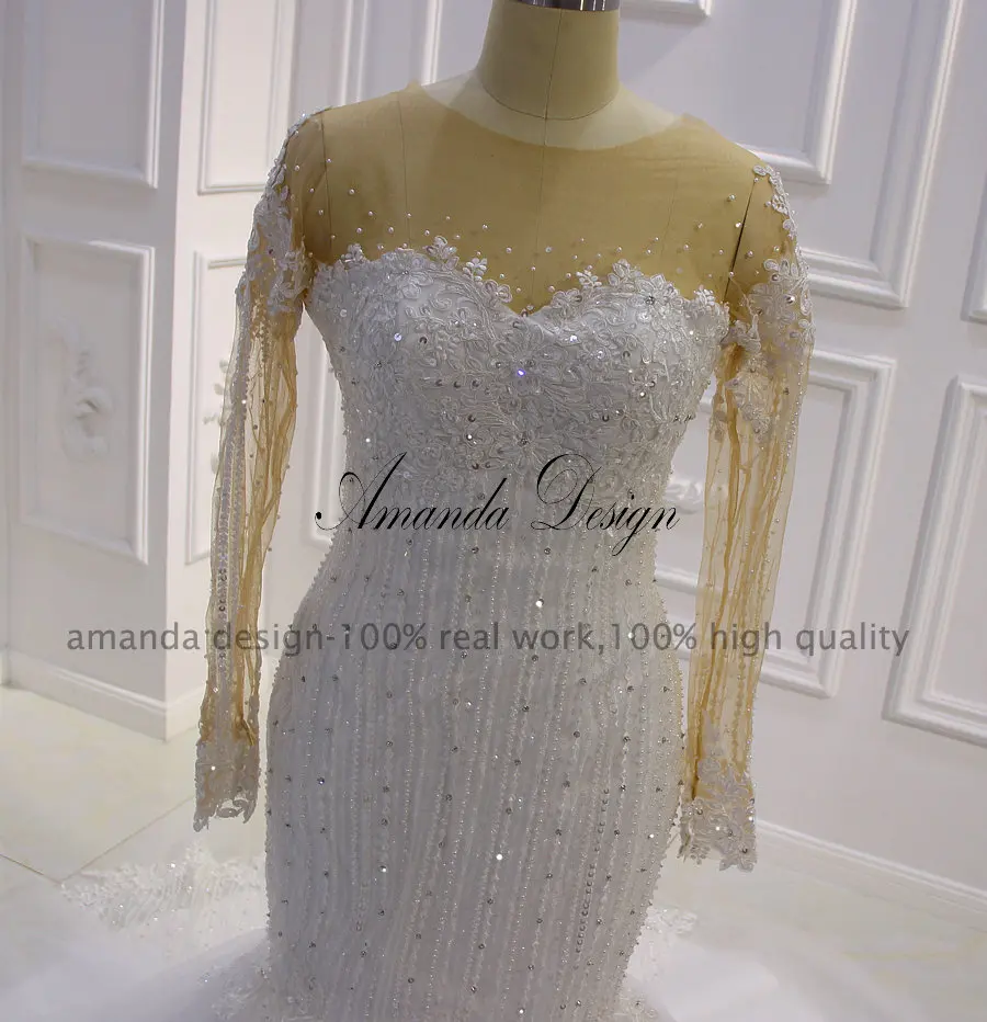 Аманда дизайн vestido de novia Винтаж длинный рукав кружева аппликации свадебное платье с юбкой-годе