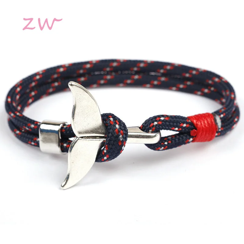 

Fashion Whale Tail Anchor Bracelets Men Women Charm Nautical Survival Rope Chain Paracord Bracelet Male Wrap Metal Hooks 3C0266