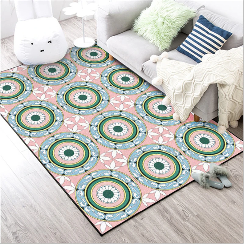 

Area Rug for Living Room Nordic Geometric Circle Mosaic Flower Pink Green Carpet Bedroom Rug Rugs for Children Rooms
