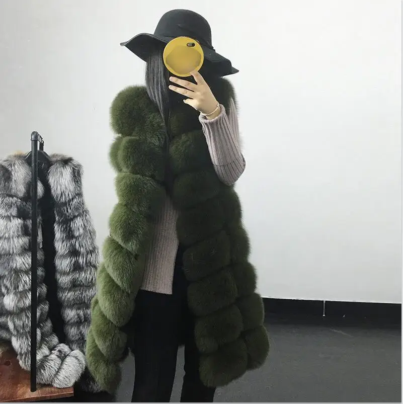 green Жилет из искусственного меха средней длины, женская зимняя мода, жилеты из искусственного лисьего меха, женские теплые пальто из искусственного лисьего меха - Цвет: green