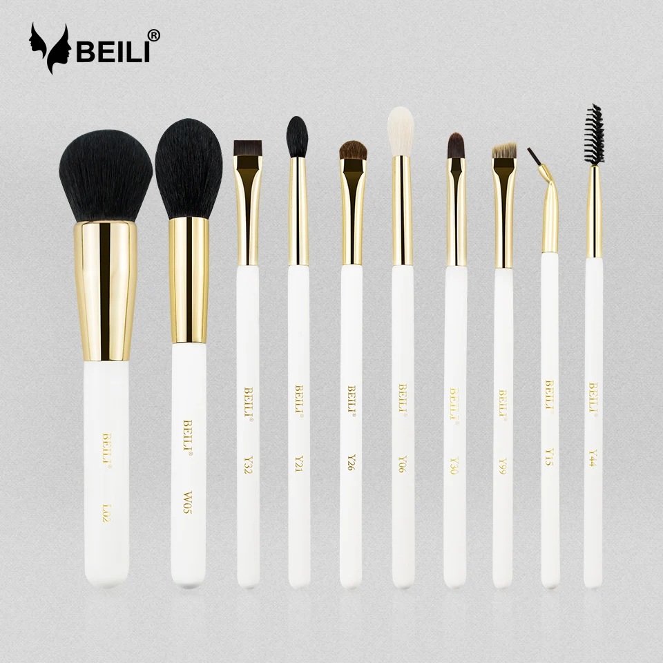 

BEILI 10 pieces Luxury Makeup brush set Eye blending Petit crease Smokey shade Pearl White Gold Professional Makeup brush