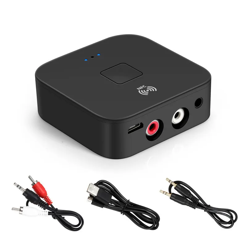 VIKEFON Bluetooth приемник NFC Bluetooth 5,0/4,2 3,5 мм AUX/RCA HIFI автомобильный 10 м беспроводной музыкальный аудио приемник для наушников динамик - Цвет: Черный