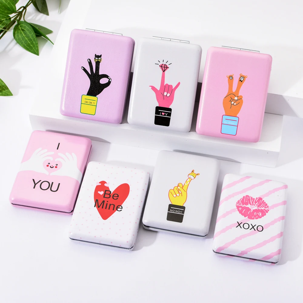 

4 Style Lovely Makeup Mirror Girls Portable Pocket Square Mirrors Sweet Pink Cute Double Sides Folding Compact Make Up Tool