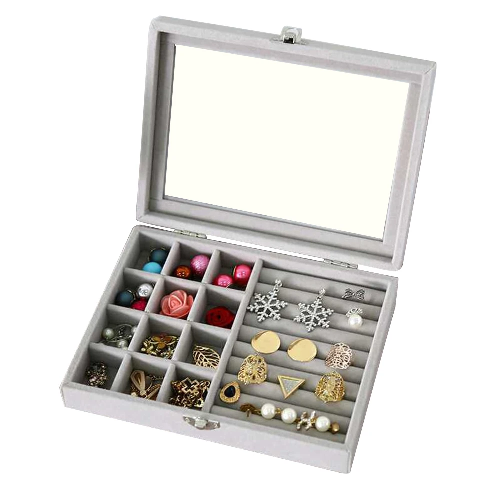 Velvet Jewelry Ring Earring Insert Display Cufflinks Organizer Box Wooden Flat Stackable Tray Holder Storage Showcase for Rings/