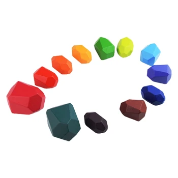 

12 Pcs Children Wooden Colored Stone Kids Creative Educational Montessori Toys Gifts Stacking Game Building Block