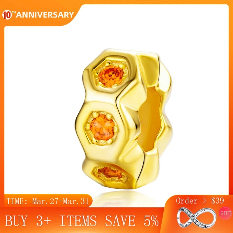 

CodeMonkey 925 Sterling Silver Gold Color Bee Charms with Silicone Hexgon Stoppers for Silver Snake Bracelet Brand Jewelry C1170