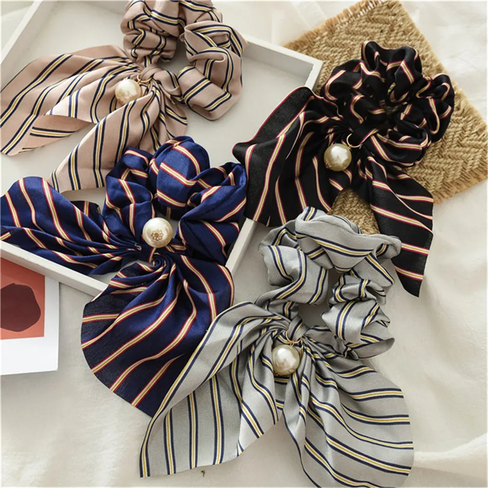 Модные летние хвост шарф; резинка для волос, обтянутая тканью; веревка для Для женщин волос галстук-бабочка резинки для волос Цветочный принт лента, украшение для волос