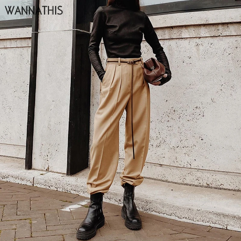 Женские свободные брюки WannaThis однотонные с карманами на молнии и высокой талией