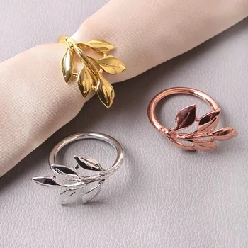 

6pcs/lot Leaves Napkin Rings Gold Silver Christening Bangle Napkin Holder Wedding Gifts Baptismal Shower Party Decor Dropship