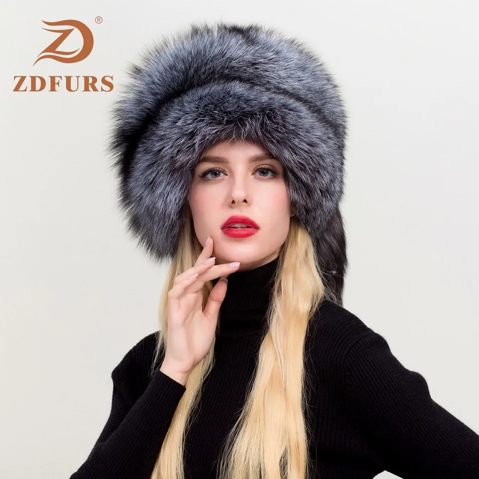 ZDFURS * Женская русская ушанка Авиатор охотничья шапка бомбер из лисьего меха шапки