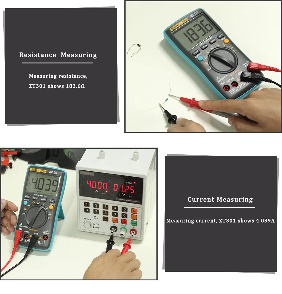 BSIDE ZT302 Цифровой мультиметр 8000 9999 отсчетов True RMS Многофункциональный AC/DC напряжение Температура Емкость тестер DMM