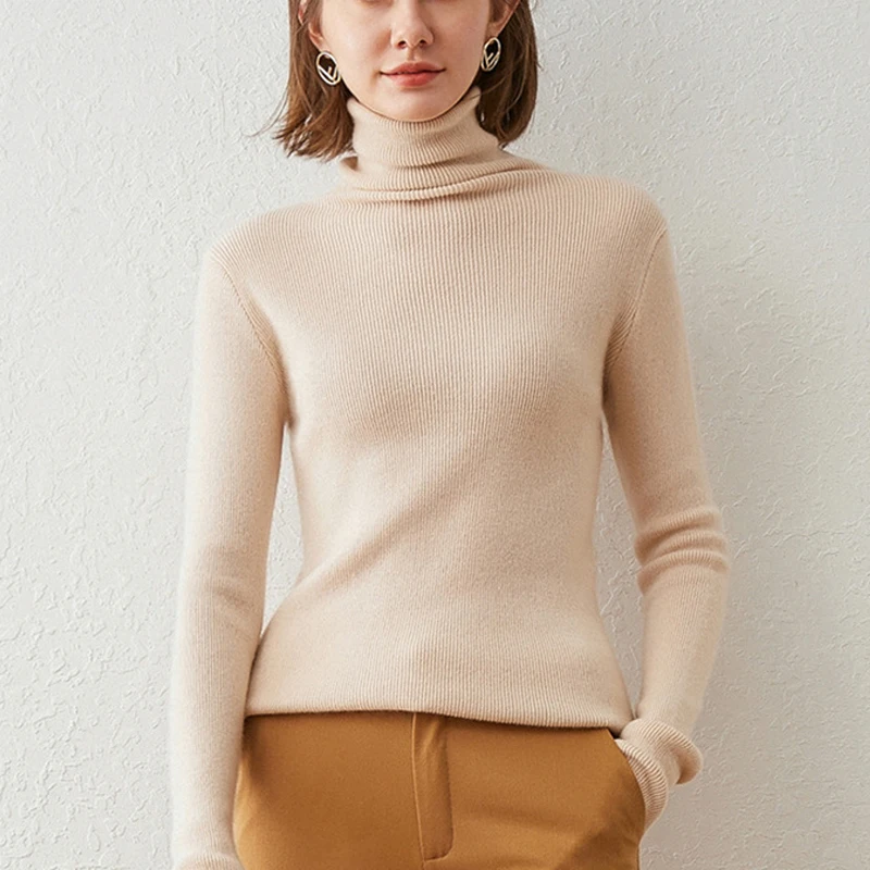 

Women's Turtleneck Pullover Fall/winter Cashmere Sweater Women Pure Color Casual Long-sleeved Loose Pullover Bottoming