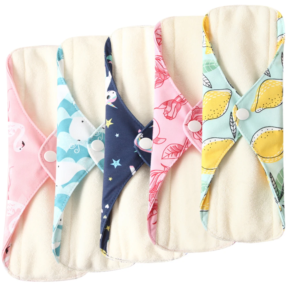 

Ohbabyka 5pcs Washable Sanitary Towel Cloth Reusable Menstrual Pads Super-Absorbent Soft and Comfortable Bamboo Sanitary Pads