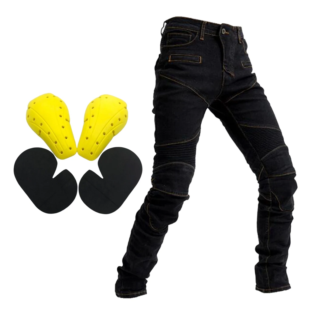 Men's Motorcycle Motorbike Riding Jeans Armor Racing Pants with 4 Knee Hip Protector Pads (S, M, L XL, XXL, XXXL Black)