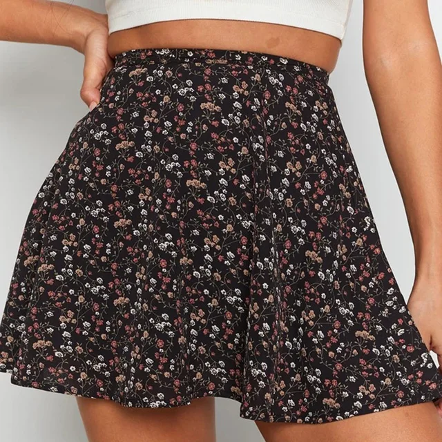 2021 Women's Chiffon Floral Printed High Waist Skirts Casual Streetwear Lady Zipper Mini Skirt WDC6626 3