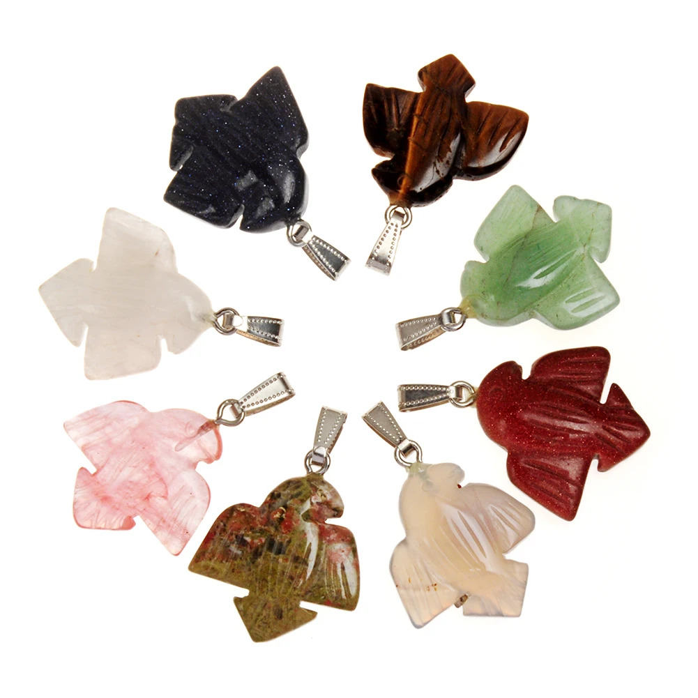 

6pcs/lot New Arrival Peace Dove Carving Necklace Pendant Natural stone Pink Crystal Oynx Charms Jewelry Pendants Healing Amulet