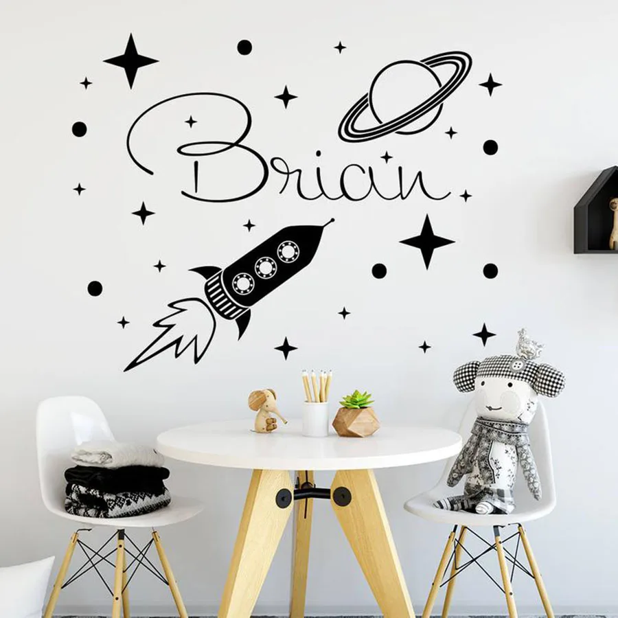 Boys Name Wall Decal Custom Space Ship Rocket Vinyl Sticker Nursery Decor Kids Bedroom Playroom Explore Universe Mural S533 | Дом и сад