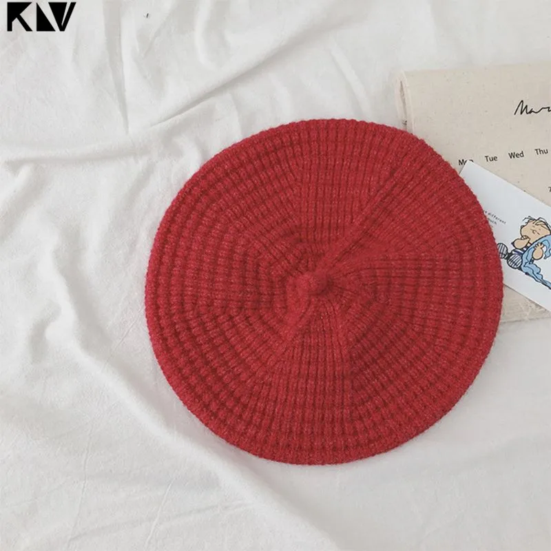 KLV, осенне-зимняя детская шерстяная шапка для мальчиков и девочек, теплая вязаная шапка с рисунком, вязаный берет