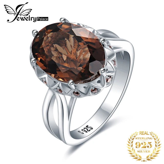 JewelryPalace Huge Genuine Smoky Quartz Ring 925 Sterling Silver Rings for Women Engagement Ring Silver 925 Gemstones Jewelry 1