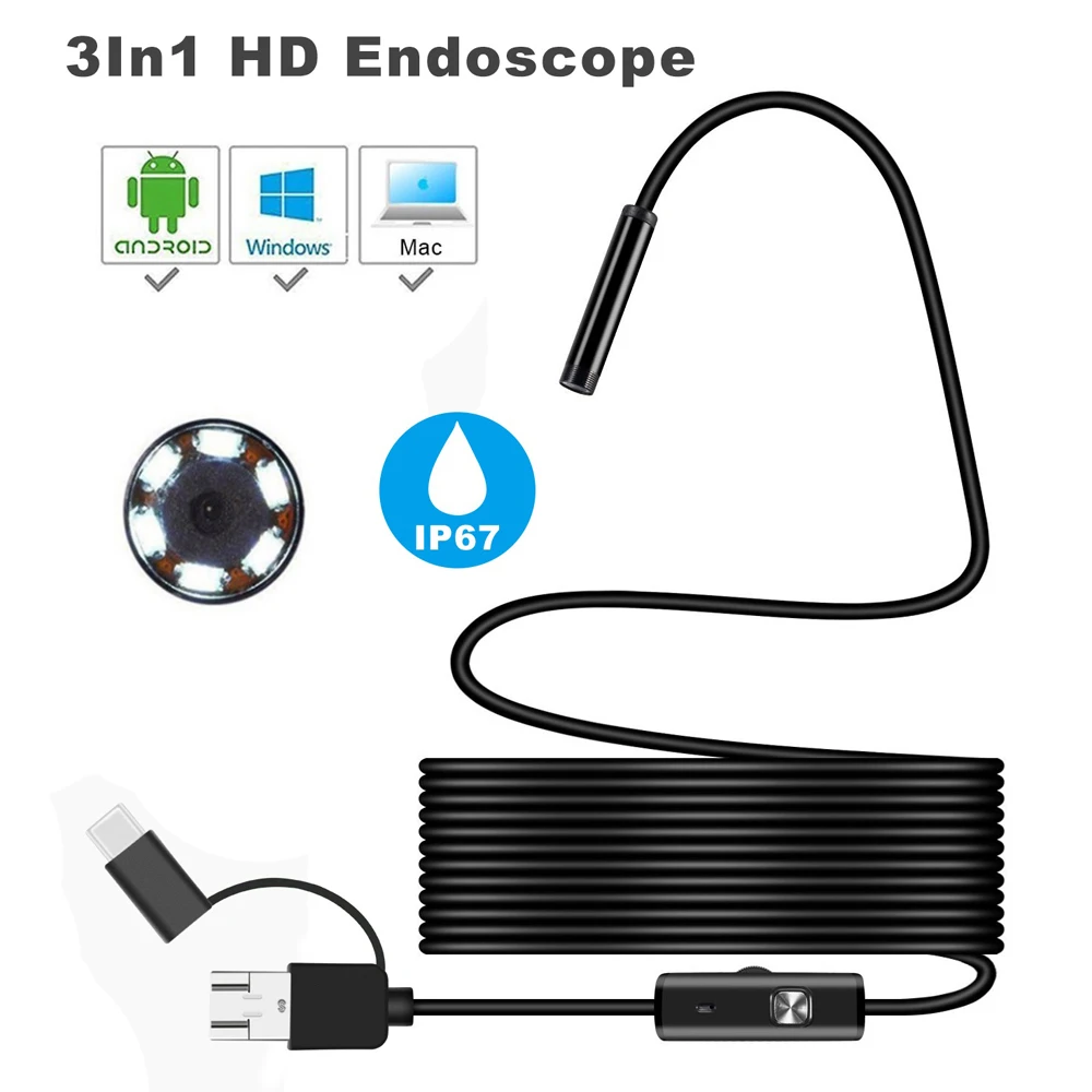 Wireless 3 in 1 Waterproof USB Port 5.5mm Visual Lens Mini Camera Portable Inspection Cam