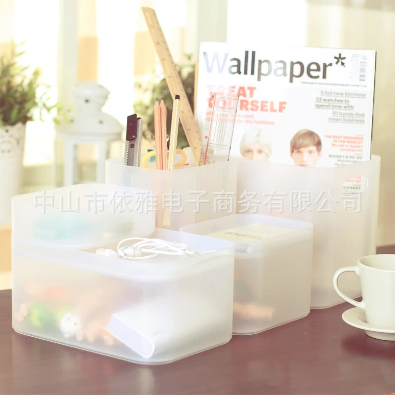 Japan Desk Storage Organizer Box Frosted Transparent Free Combination Cosmetic Make Up Box Multifunction Table Accessories