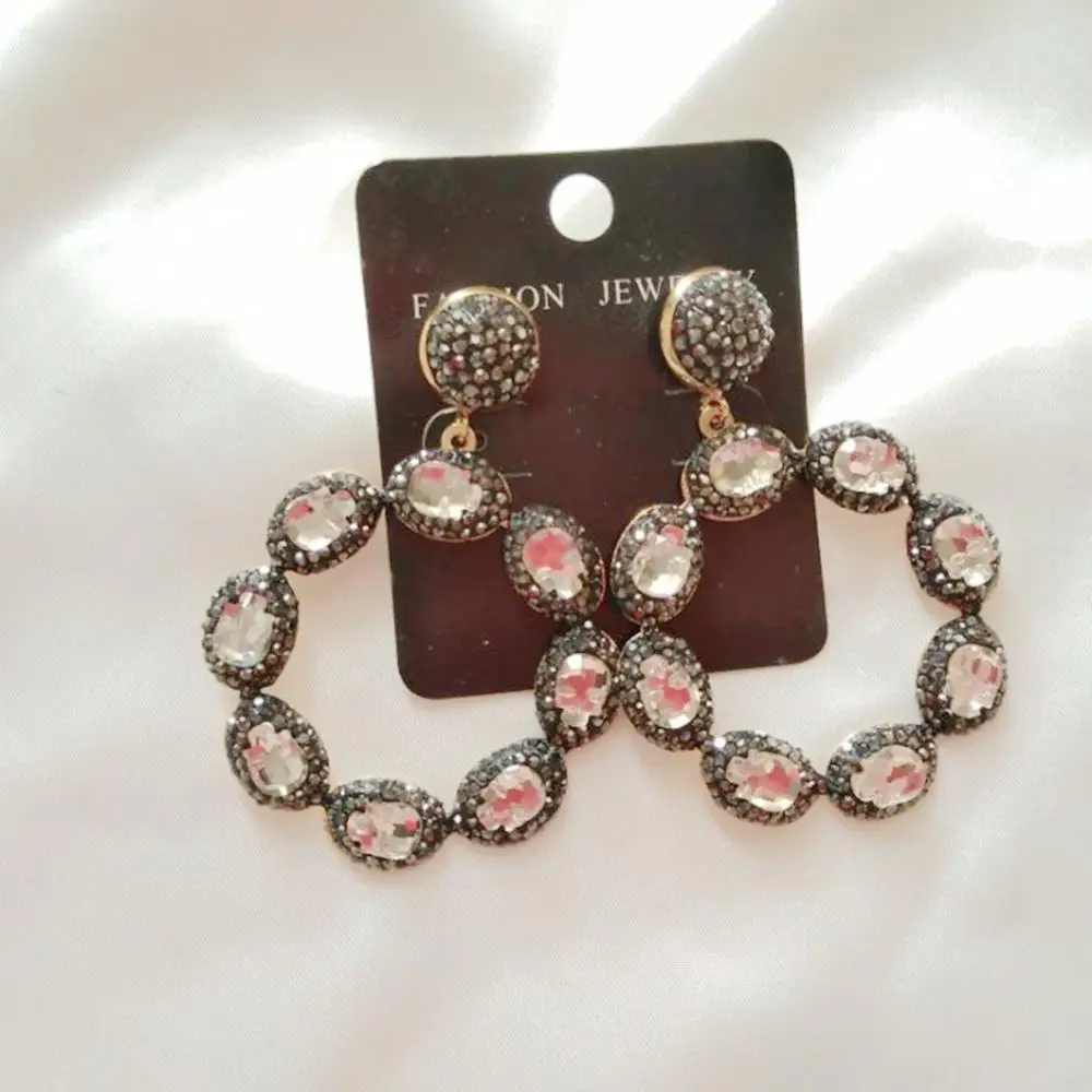 

Handmde fashion earrings women hollow black rhinestone big round earrings gold jwelry for women boucles d'oreilles wholesale