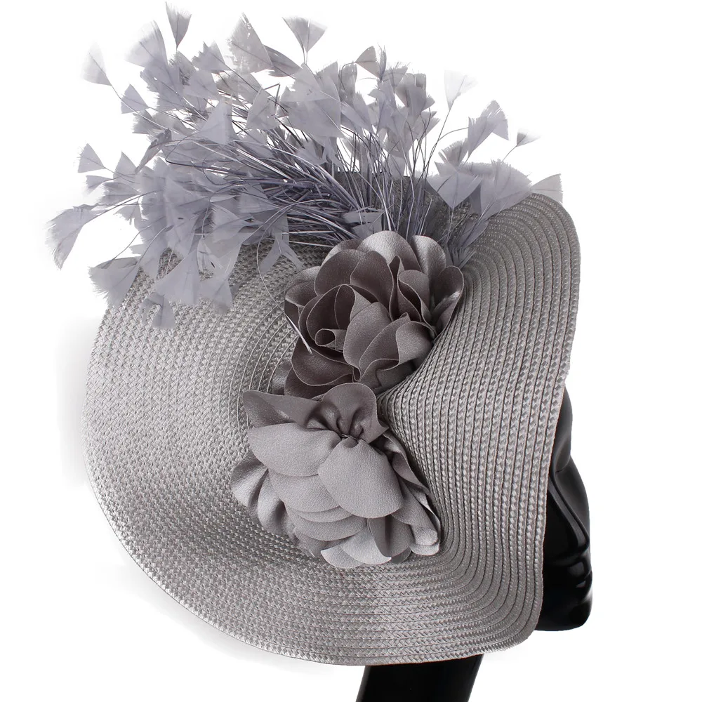 Серая трубочка для коктейля, шляпка millinery Disc, вуалетки sinamay, перо, винтажные, вечерние, для чая, шляпа, искусственный цветок, украшение, головной убор