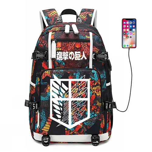 Style 17 Рюкзак Attack on Titan Крылья Свободы съемка USB порт рюкзак сумка Змеиный узор студенческие книжные сумки Дорожная сумка для ноутбука - Цвет: Style 17