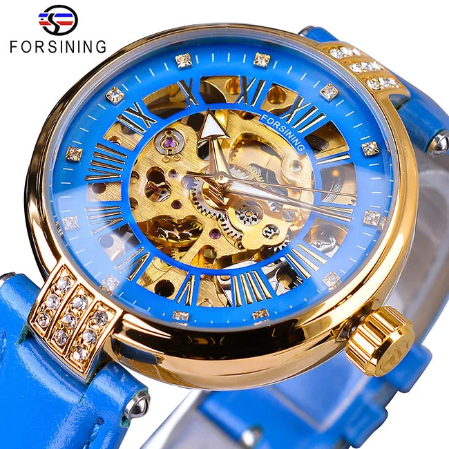 GMT1136-5 Forsining белый золотой механические Автоматические Роскошные Лидирующий бренд леди наручные часы Скелет часы для женщин из натуральной кожи платье часы - Цвет: GMT1136-5