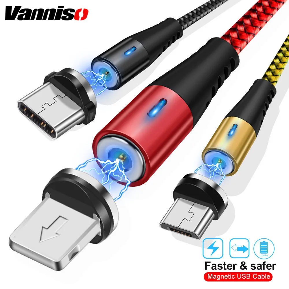 Vanniso кабель Micro USB Магнитный кабель для iphone Xiaomi Быстрая зарядка 1 м 2 м Мобильный телефон usb Тип C магнит Зарядное устройство USB шнур