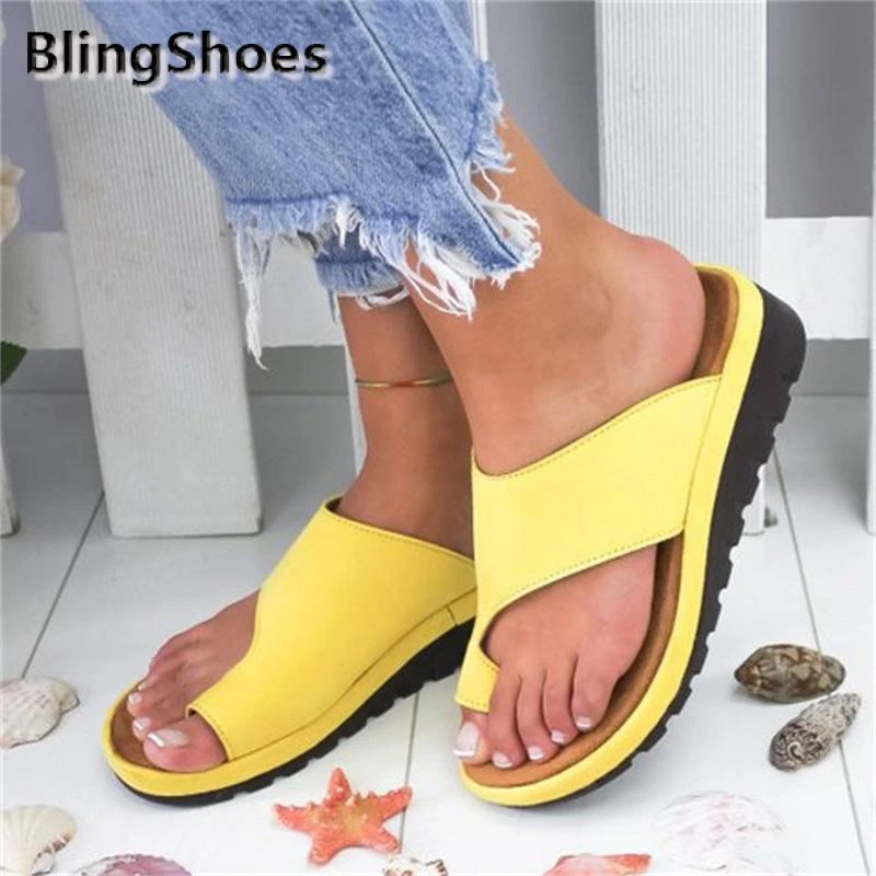 Sandalias informales para mujer, chanclas cómodas con suela plana, corrección de pie y dedo del pie, zapatillas correctoras de juanete|Zapatillas| - AliExpress