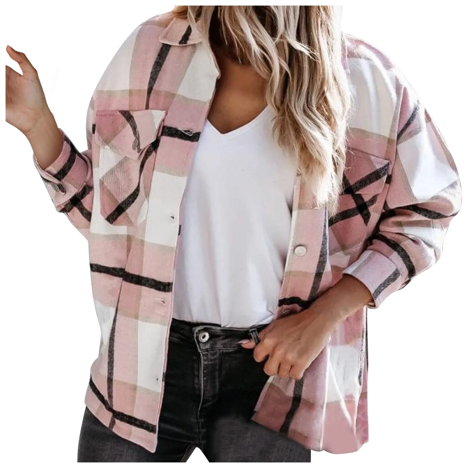 Women's Jacket Casual Fashion Loose Plaid Printed Pocket Long Sleeve Autumn Female Fashion Shirts Jacket Coat Streetwear 2021 2