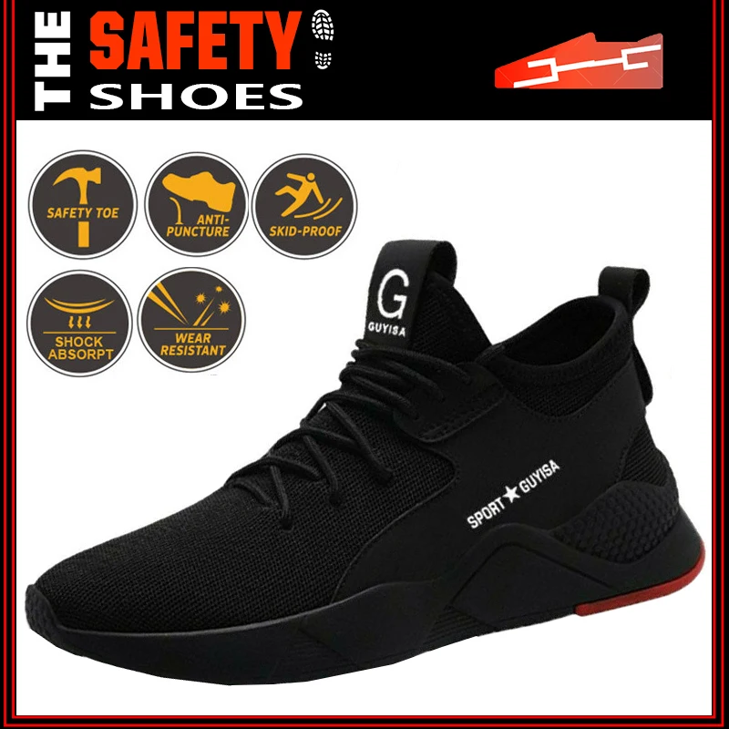 

Steel Toe Work Shoes Breathable Man Safety Shoes With Metal Toe Lightweight Working Sneakers Indestructible Ryder Shoes