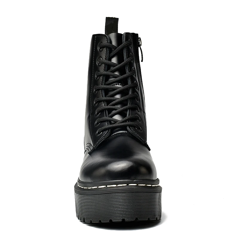 Botas de cuero con plataforma para Mujer, botines gruesos con cordones, a  la moda, color negro|Botas hasta el tobillo| - AliExpress