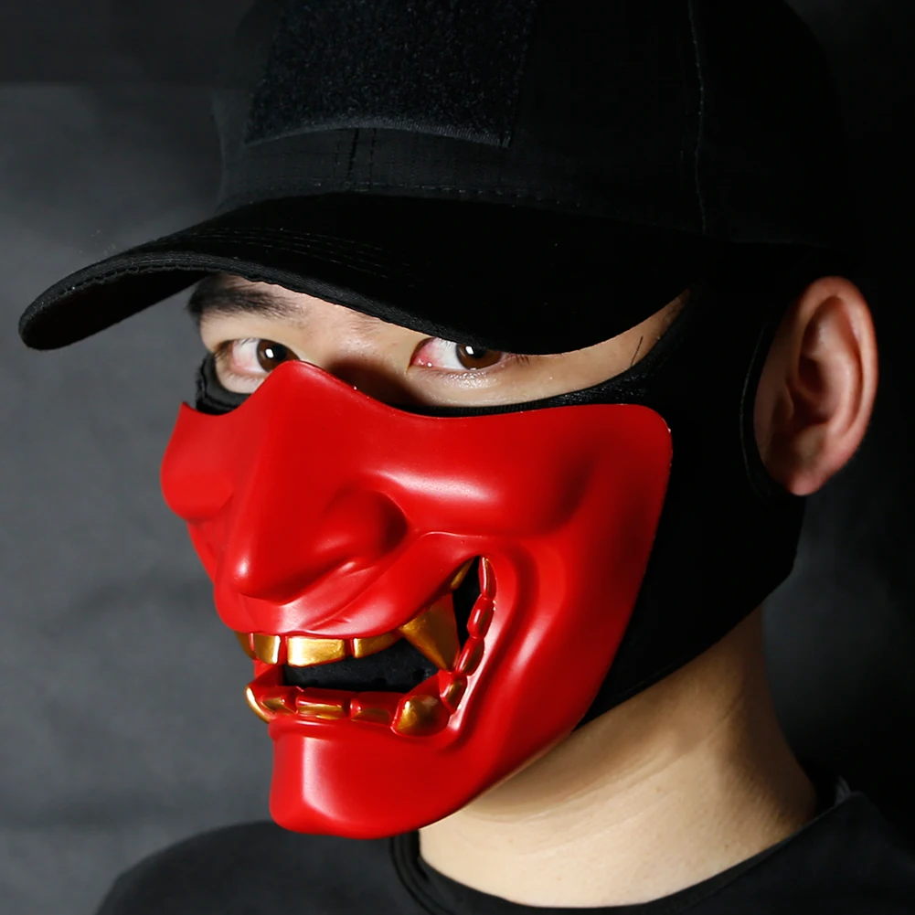 

Military Tactical Prajna Half Face Mask Samurai Hannya Horror Skull Halloween Hunting Airsoft Paintball Protective Half Masks