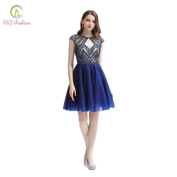 

Clearance sale Luxury Cocktail Dresses Navy Blue Sequins Beading Short Party Formal Gowns Vestido De Noche Homecoming Dresses