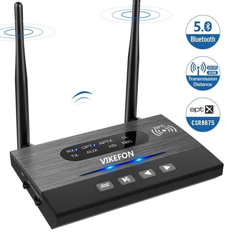 NFC 80m Bluetooth 5.0 Audio Transmitter Receiver Bypass aptX LL HD