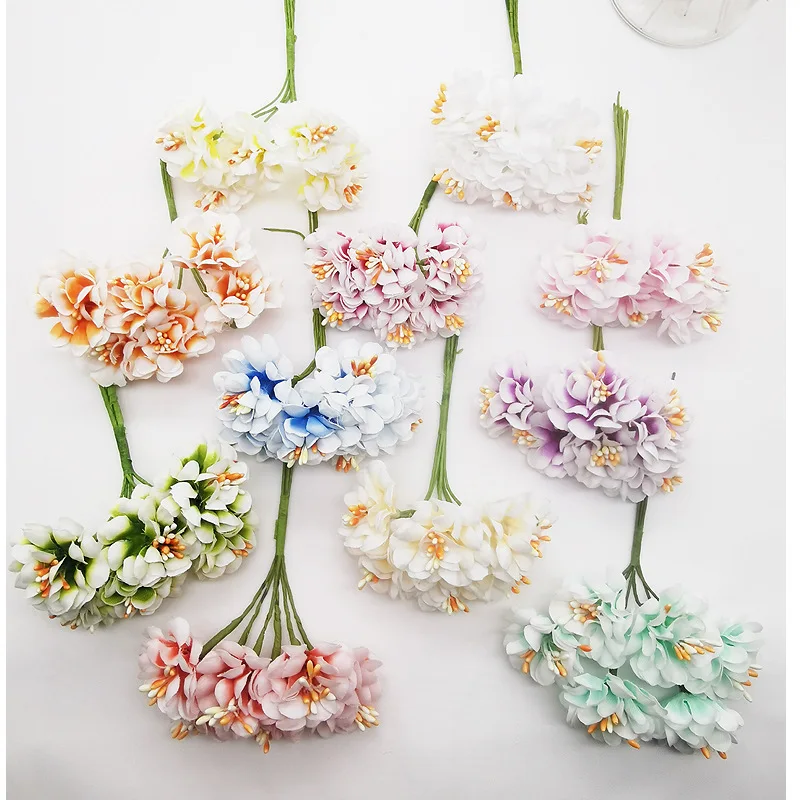 

6PCS Gift Box Scrapbooking Carnation Artificial Flowers Silk Bouquet For Wedding Decoration Party DIY Wreath Craft Fake Flower