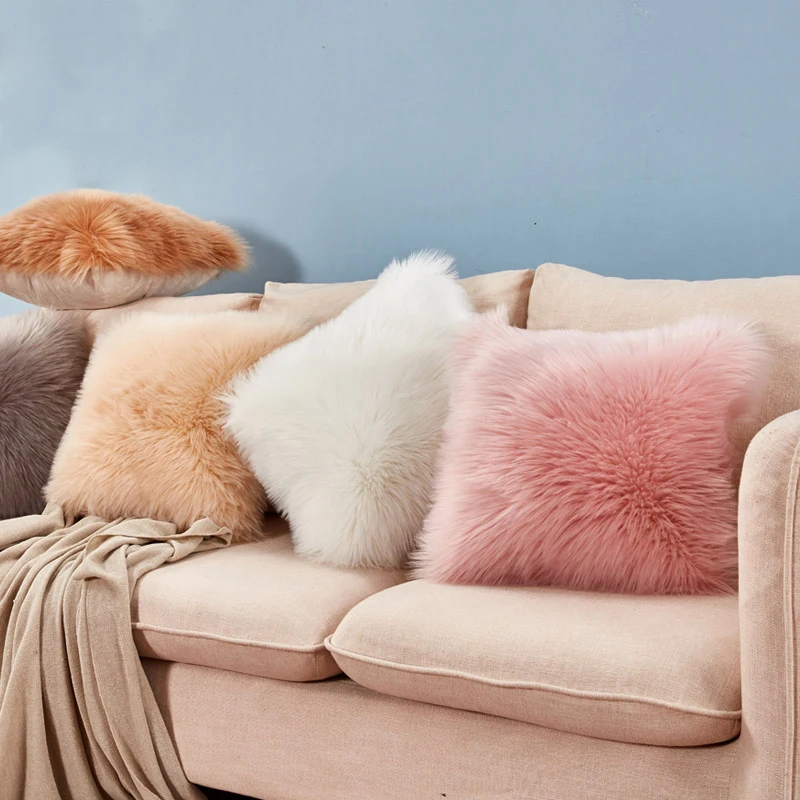 Soft Luxury White Faux Fur Throw Pillowcase Home Decorative Cushion Case 1Pc