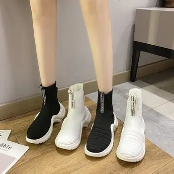 

High-top flying woven stretch women's boots 2020 spring and autumn new sports boots wild thick-soled large size socks boots