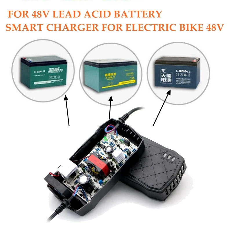Зарядное устройство для электрического велосипеда 48 В 20AH, умное свинцово-Кислотное зарядное устройство, зарядное устройство для велосипеда, скутера, источник питания DC59V 2.9A для аккумулятора 12AH 14AH 20AH