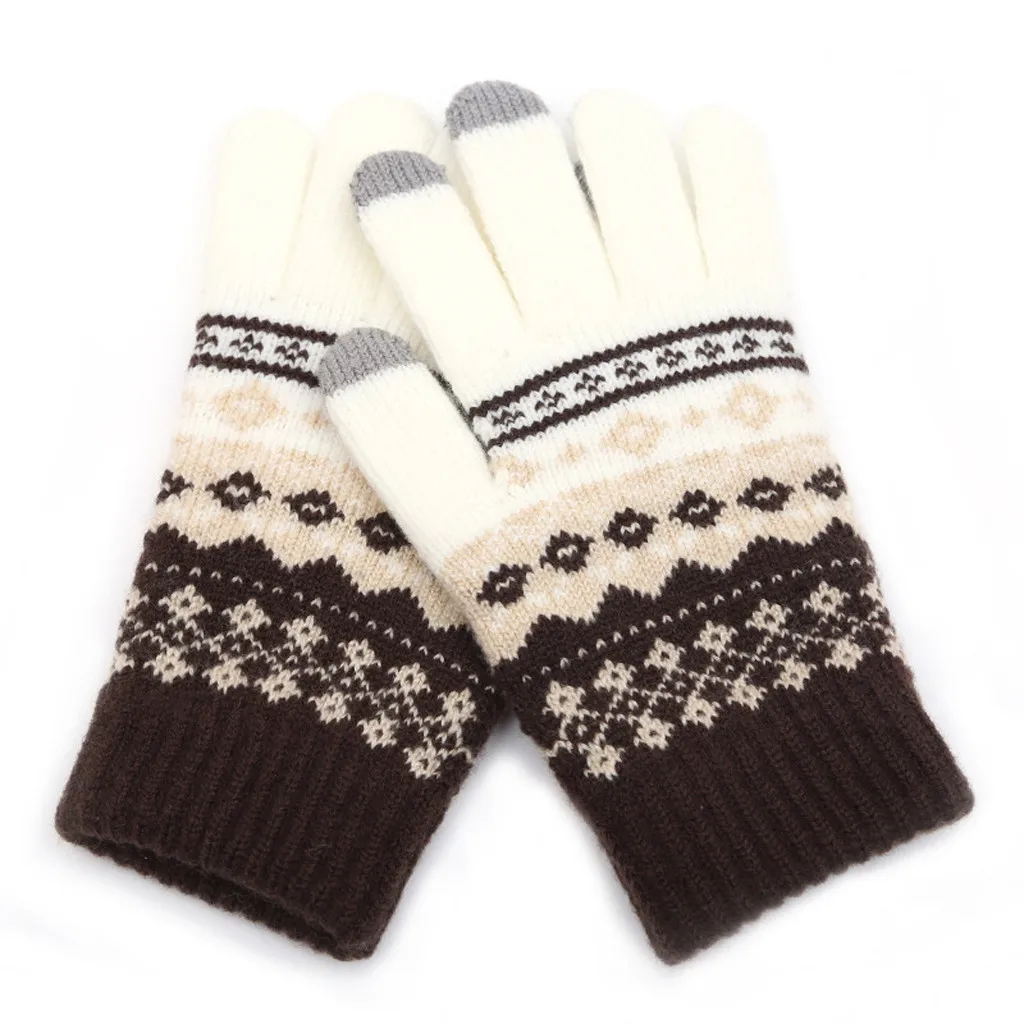 Новинка, женские теплые вязаные перчатки с принтом «пять пальцев», теплые зимние варежки для девочек, милые утепленные теплые перчатки rekawiczki damskie - Цвет: Белый