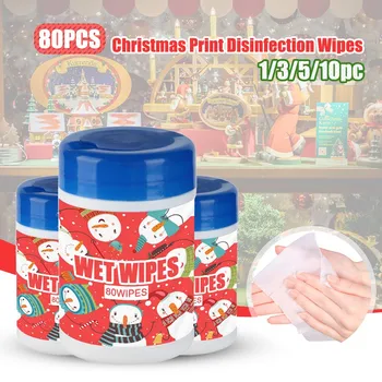 

8/5/3/1pcs Wet wipes 80 Tablets Christmas Disinfection Wipes Portable cleaning wipes Hand Wipes Box Lingettes humides