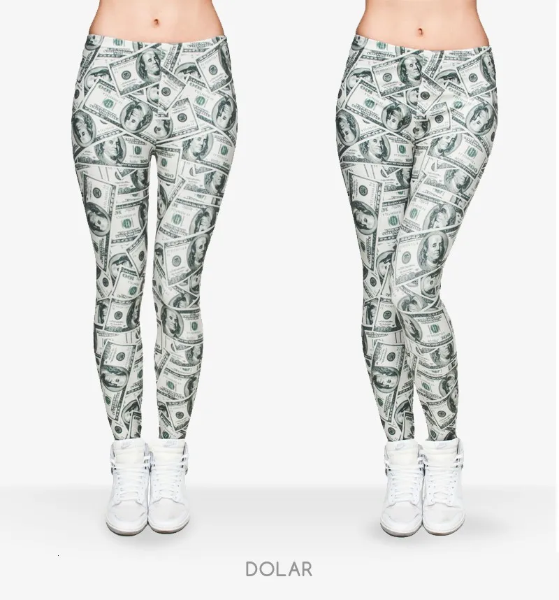 Зухра Для женщин Деньги Доллар Graphic Full Штаны с рисунком Legins женские леггинсы Растягивающиеся штаны обтягивающие леггинсы